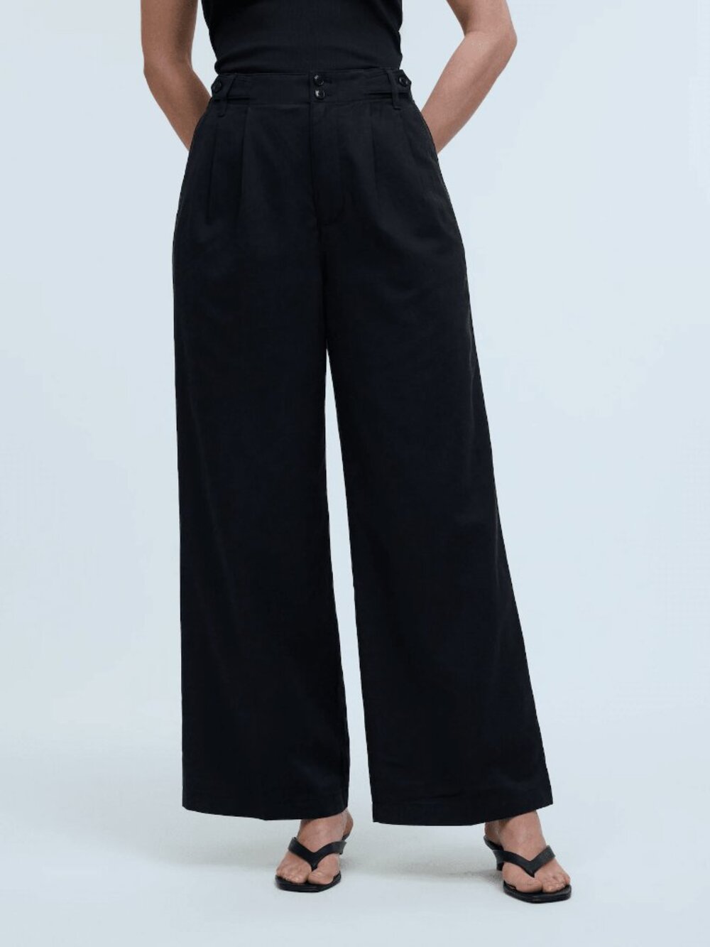 Madewell The Tall Curvy Harlow Wide-Leg Pant in Drapey Twill Black 2P